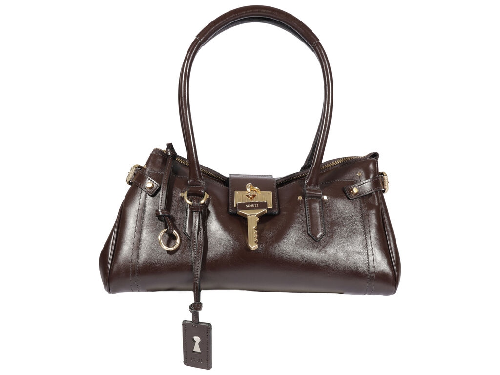 Bolsa Media Tote Chave Fechadura Couro Ziper Fivela Schutz Coffee