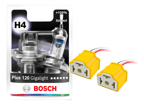 Par Lâmpada Bosch H4 60/55w Gigalight Plus 120% + Soquetes - Mundo