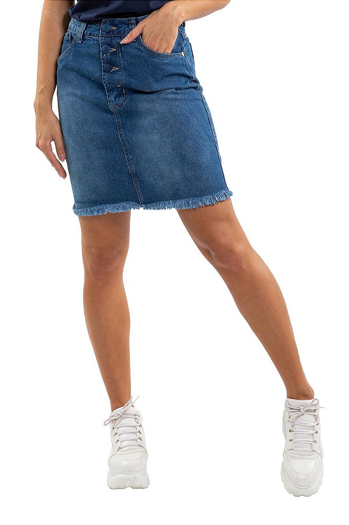 saia jeans curta com botoes