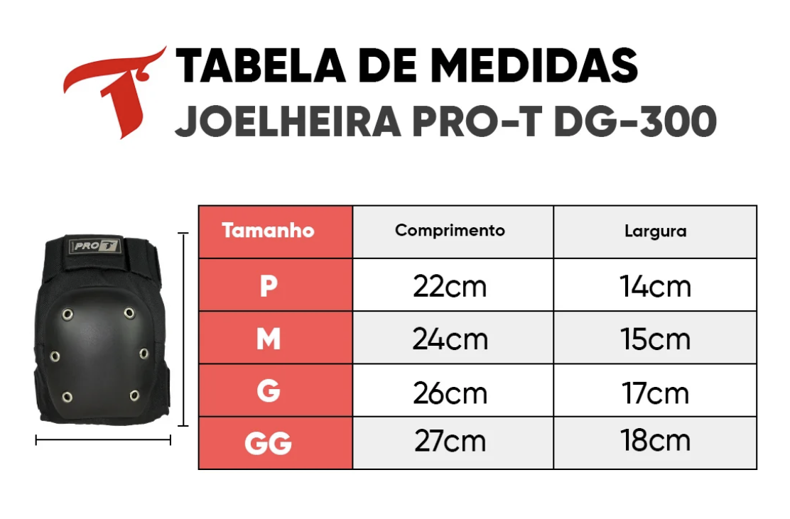 Tabela de medidas Joelheira Traxart Pro T DG-300