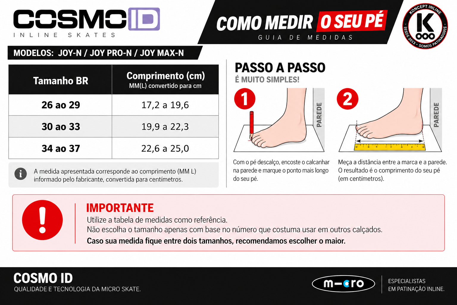 Tabela de medidas Cosmo ID Joy Max