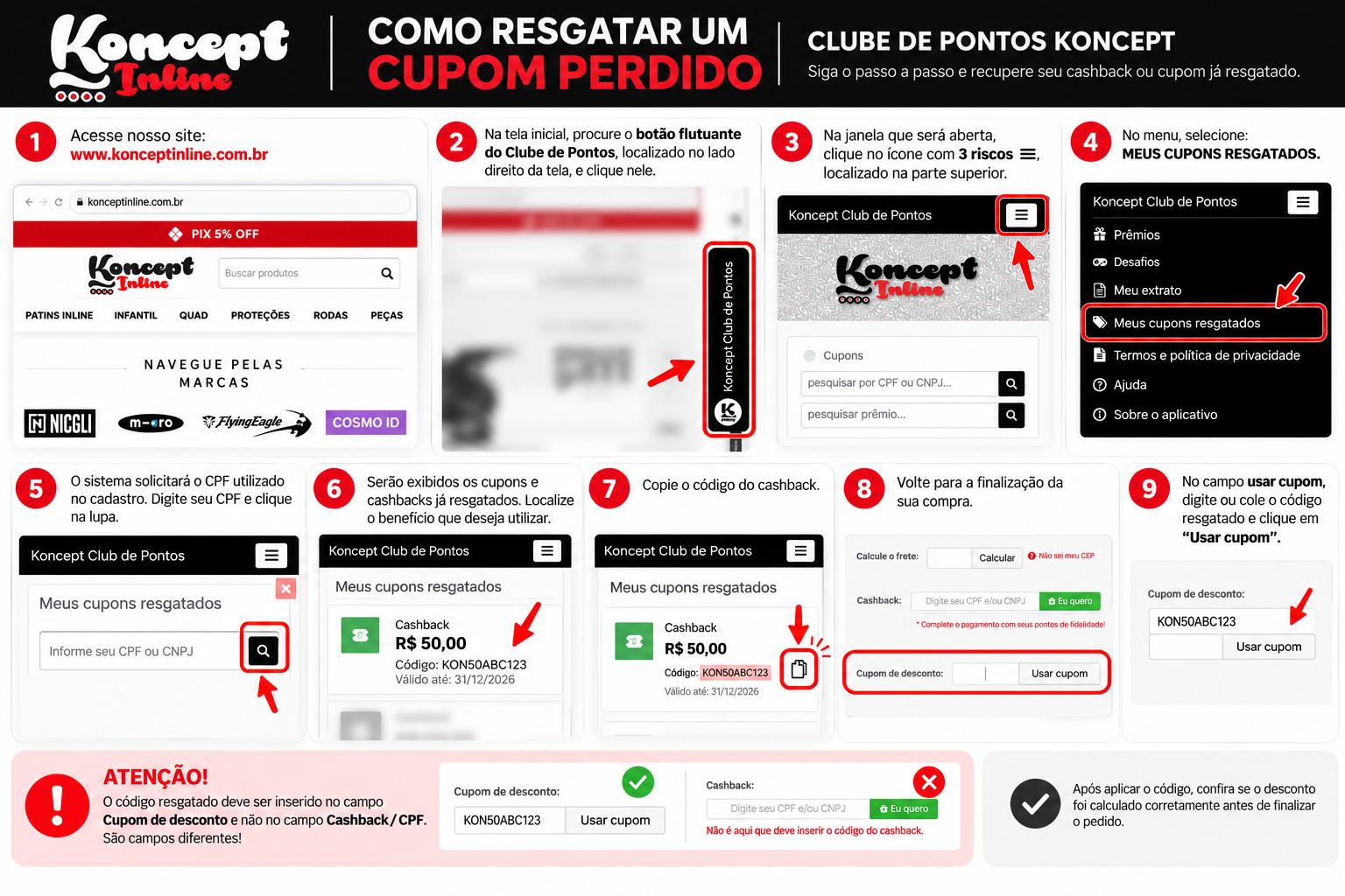 Passo a passo para localizar um cupom de cashback em Meus Cupons Resgatados