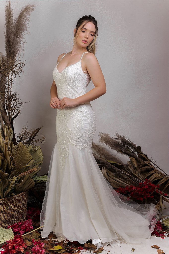 vestido noiva semi sereia
