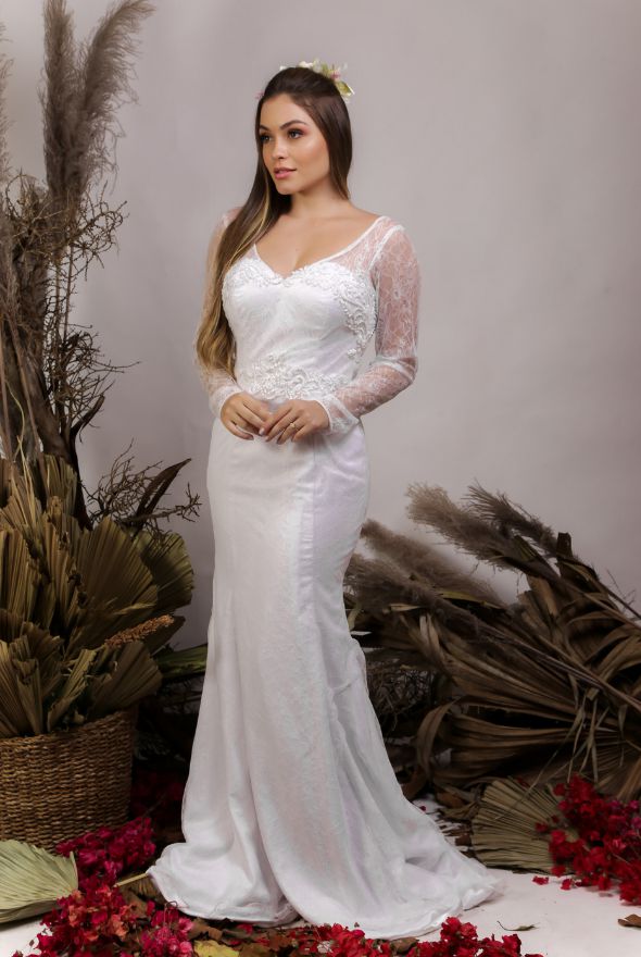 Vestido de Noiva 2 em 1 - Semi Sereia com corpete e decote coração botões  nas costas - AMALINUS Atelier