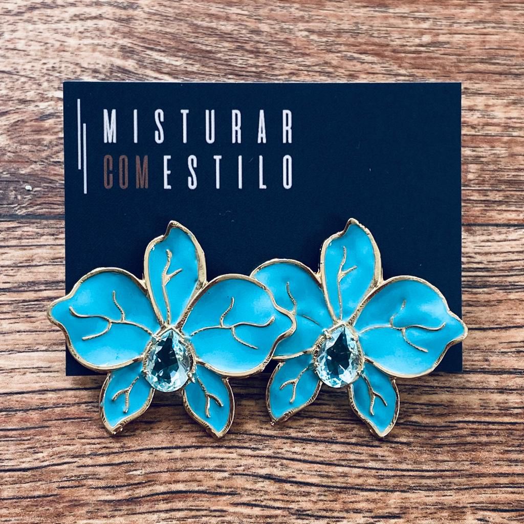 Brinco Orquidea Esmaltada - Azul Turquesa - Misturar com Estilo -  Acessórios exclusivos para mulheres cheias de estilo