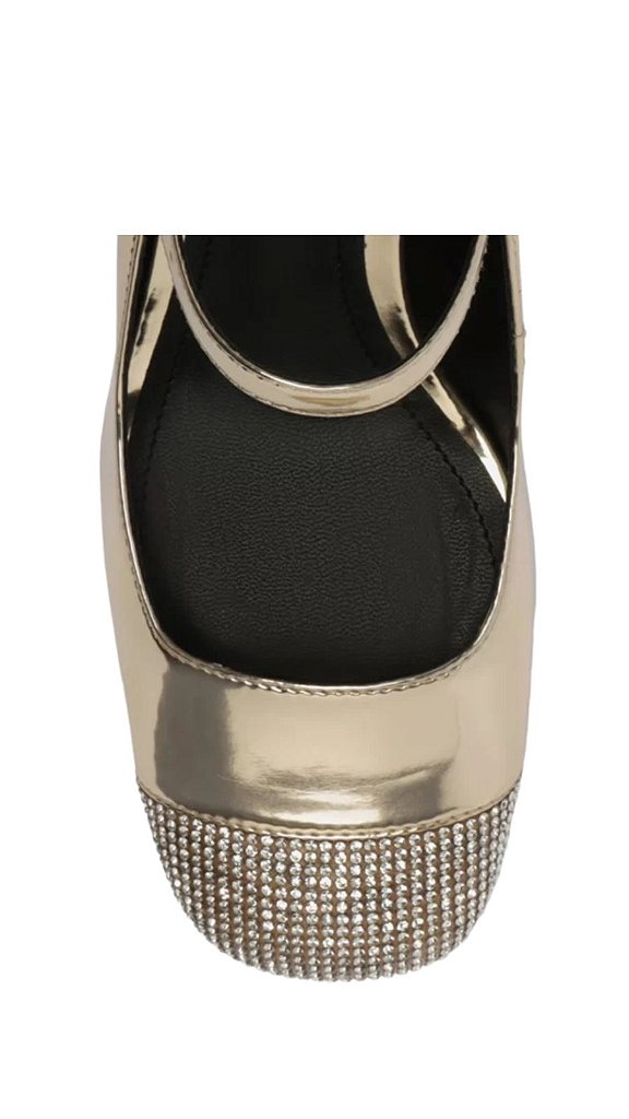 Sapato Boneca Dourado Salto Bloco Strass AREZZO Bello Passo