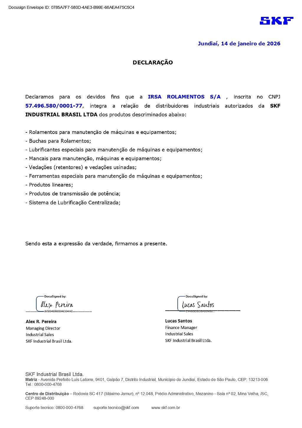 Carta de distribuição 2026