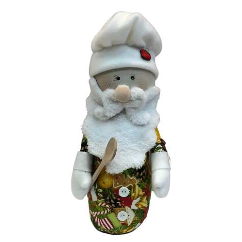 Papai Noel Peso De Porta Artesanal Cozinheiro Verde 30cm - Casarin