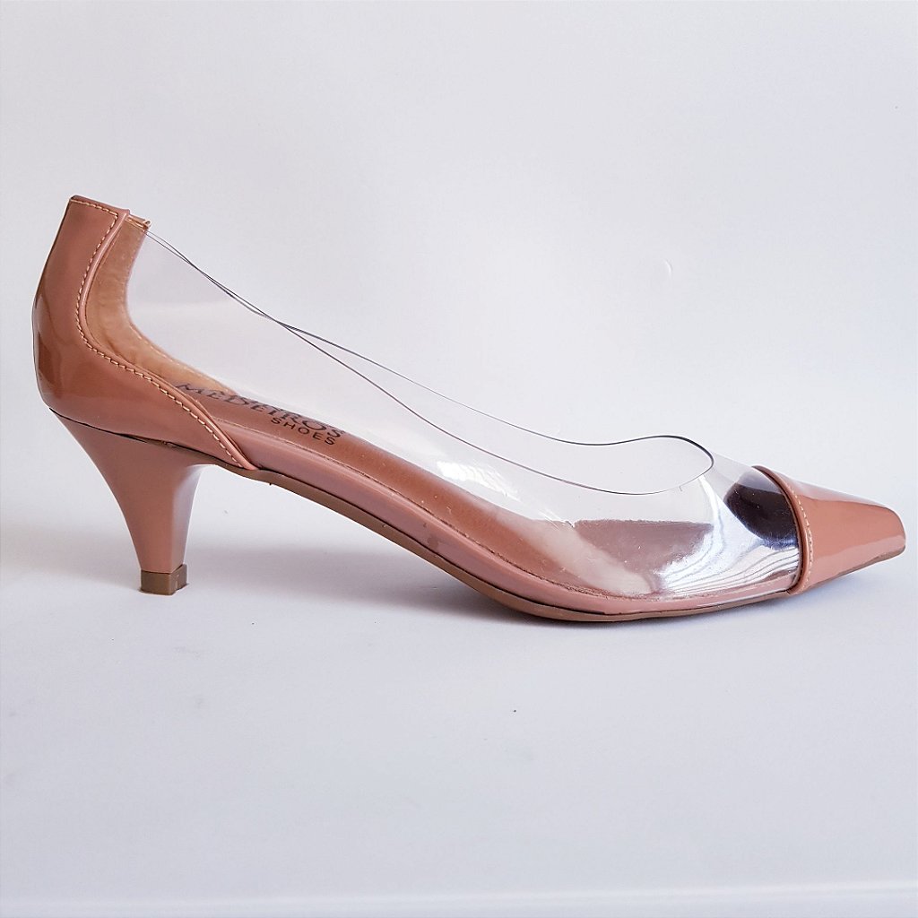 Scarpin salto 5 cm vinil transparente - nude - Carina Medeiros Shoes