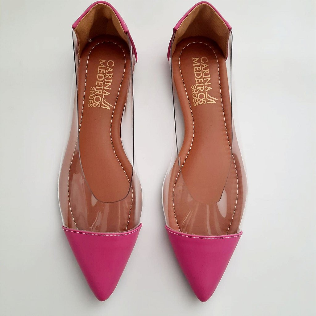 Sapatilha bico fino vinil transparente - pink - Carina Medeiros Shoes
