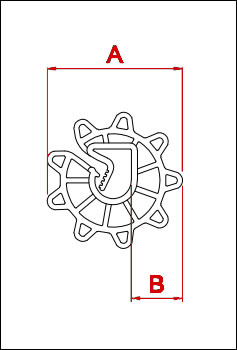 Desenho técnico do espaçador circular com medidas A e B
