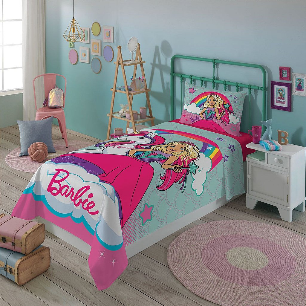 Jogo de Cama Infantil Barbie Reinos Magicos 2 Peças Lepper (1 Lençois e 1  Fronha)