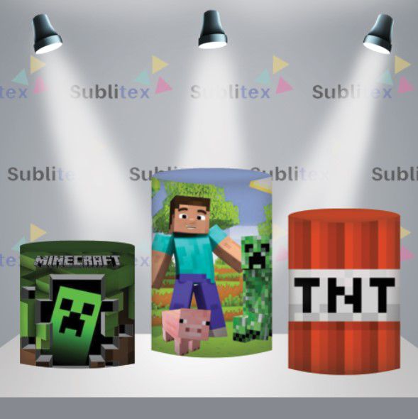 Minecraft Trio Cilindro Em Tecido Sublimado 3d Sublitex Paineis Sublimados