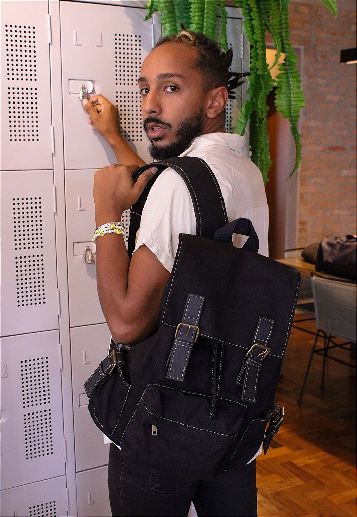 Mochila Vintage Grande Lona Preta L085 - Lenna's: Pastas, Mochilas