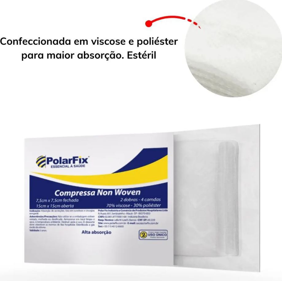Compressa de Gaze 7,5 x 7,5cm Não Tecido (Non Woven) Estéril
