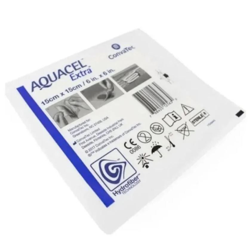 Curativo Aquacel Extra (hidrofibra sem prata) 15cm x 15cm Caixa C/5 -  Convatec - Cirúrgica Salutar | Produtos Hospitalares