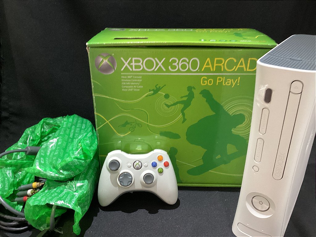 Xbox 360 Branco Usado Arcade Desbloqueado Com Controle E Fonte