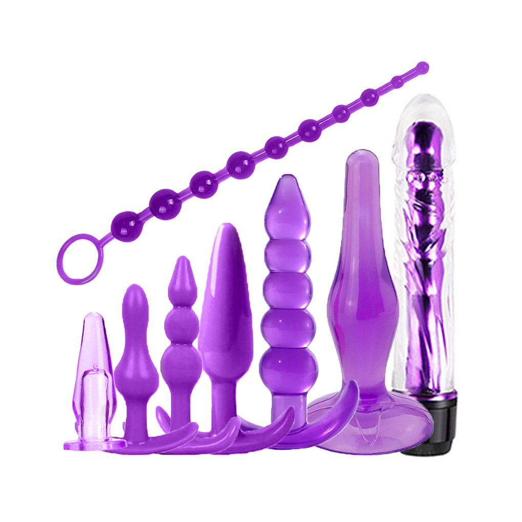 Kit Plug Anal de Silicone Jelly com Vibrador - 8 Peças - - Myntimates