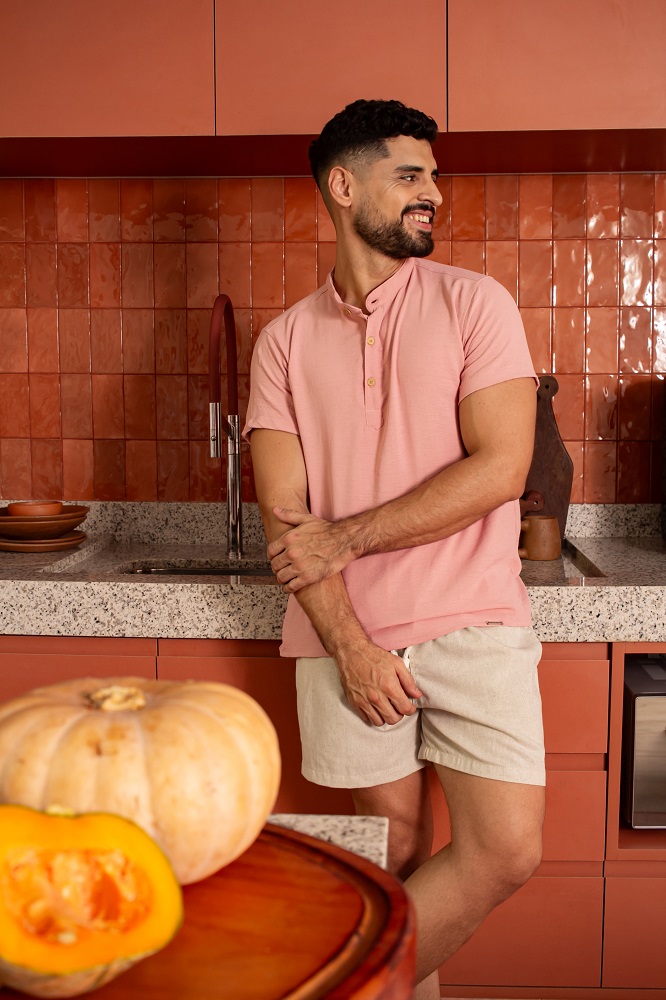 Camiseta Gola Padre Rosa Nude Estacao 7
