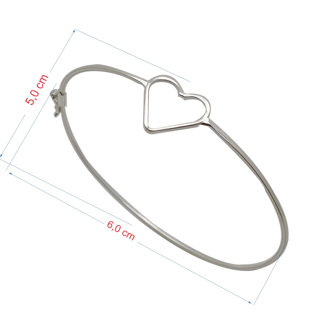 Bracelete de prata 925 rígida coração 