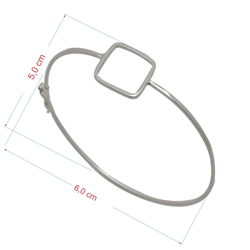 Bracelete de prata 925 rígida quadrado 