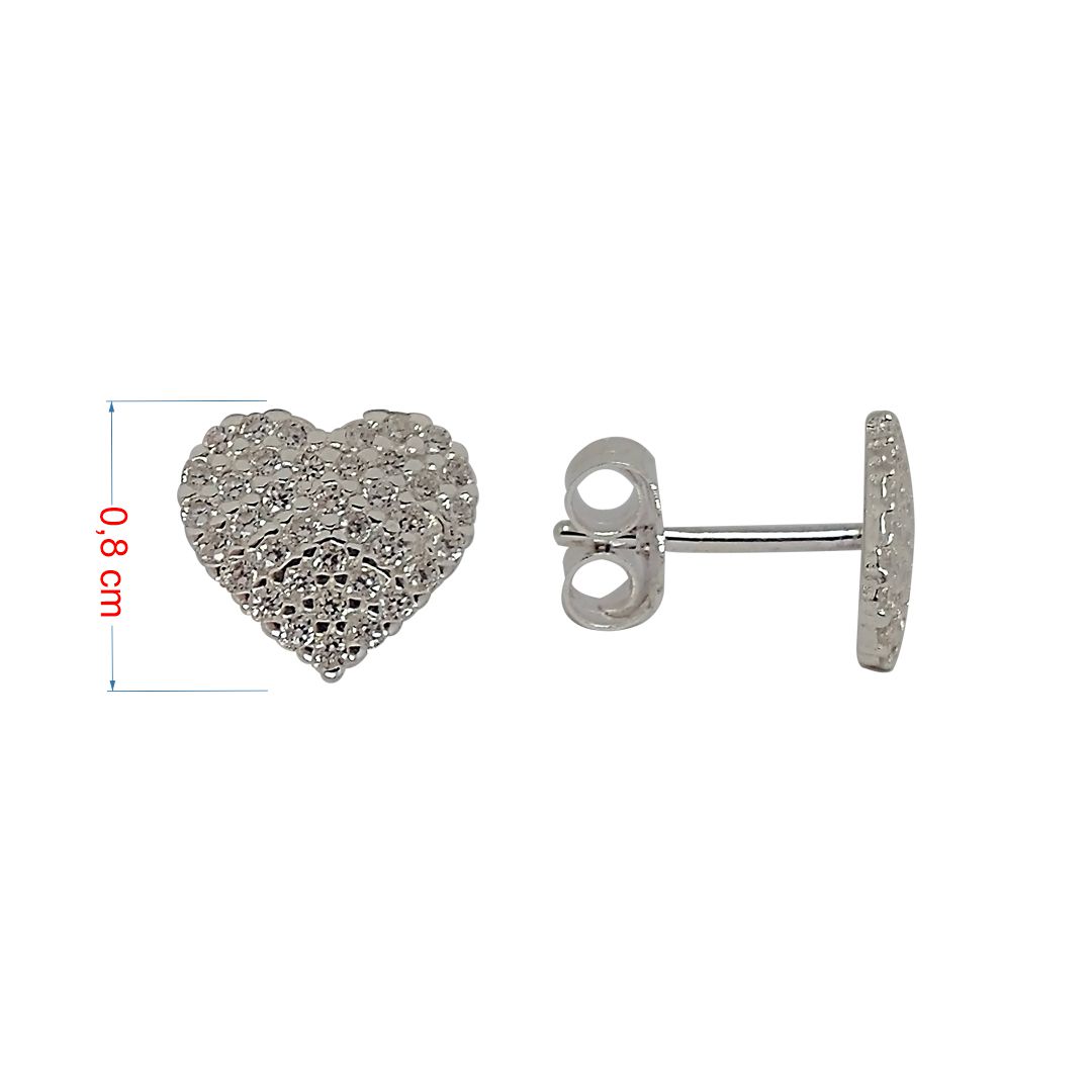 Brinco de prata 925 coração com zircônias cravejadas