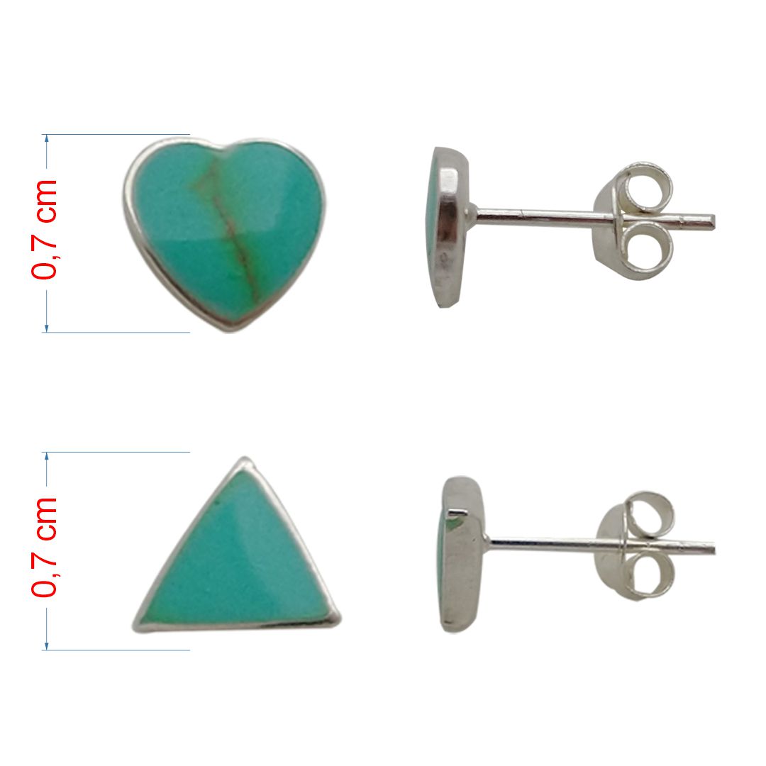 Brincos de prata 925 cartela com dois pares coração e triângulo.