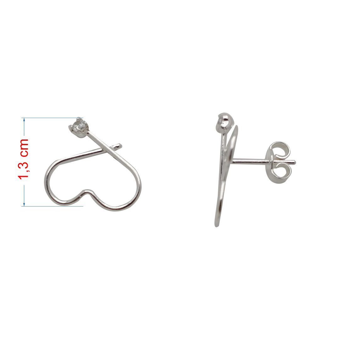 Brincos de prata 925 coração com pedra zircônia.