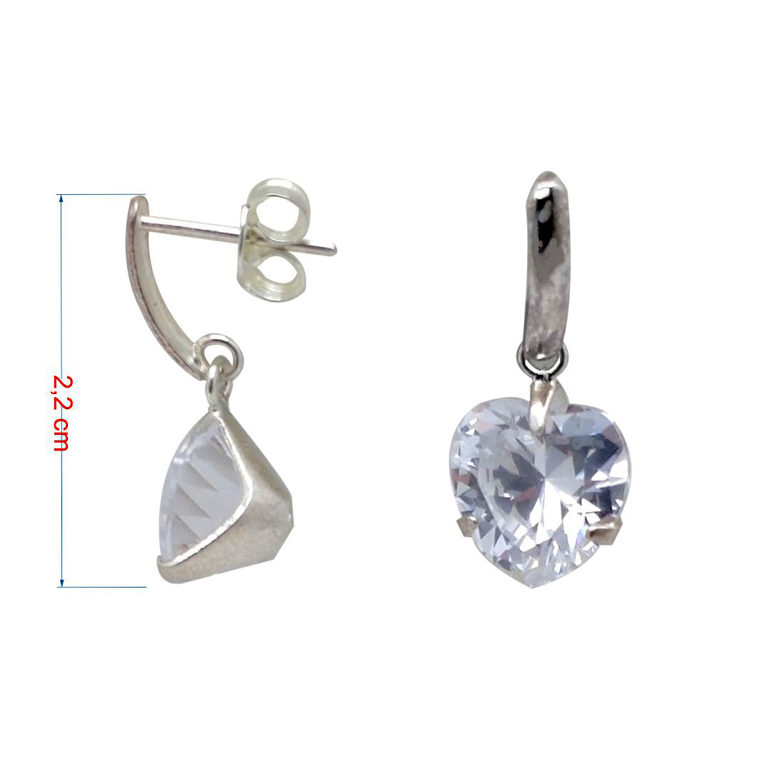Brincos de prata 925 coração zircônia cristal