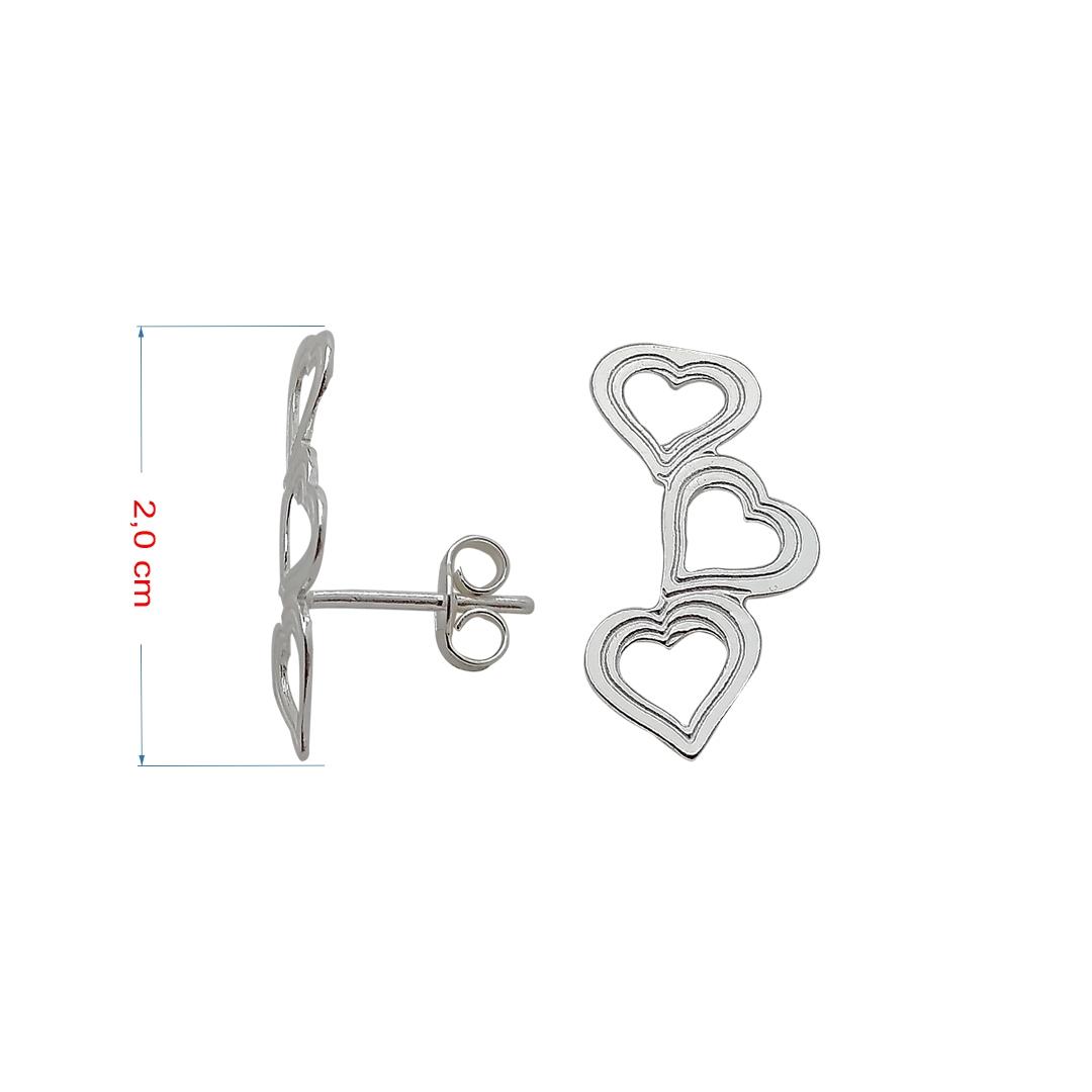 Brincos de prata 925  ear cuff três corações