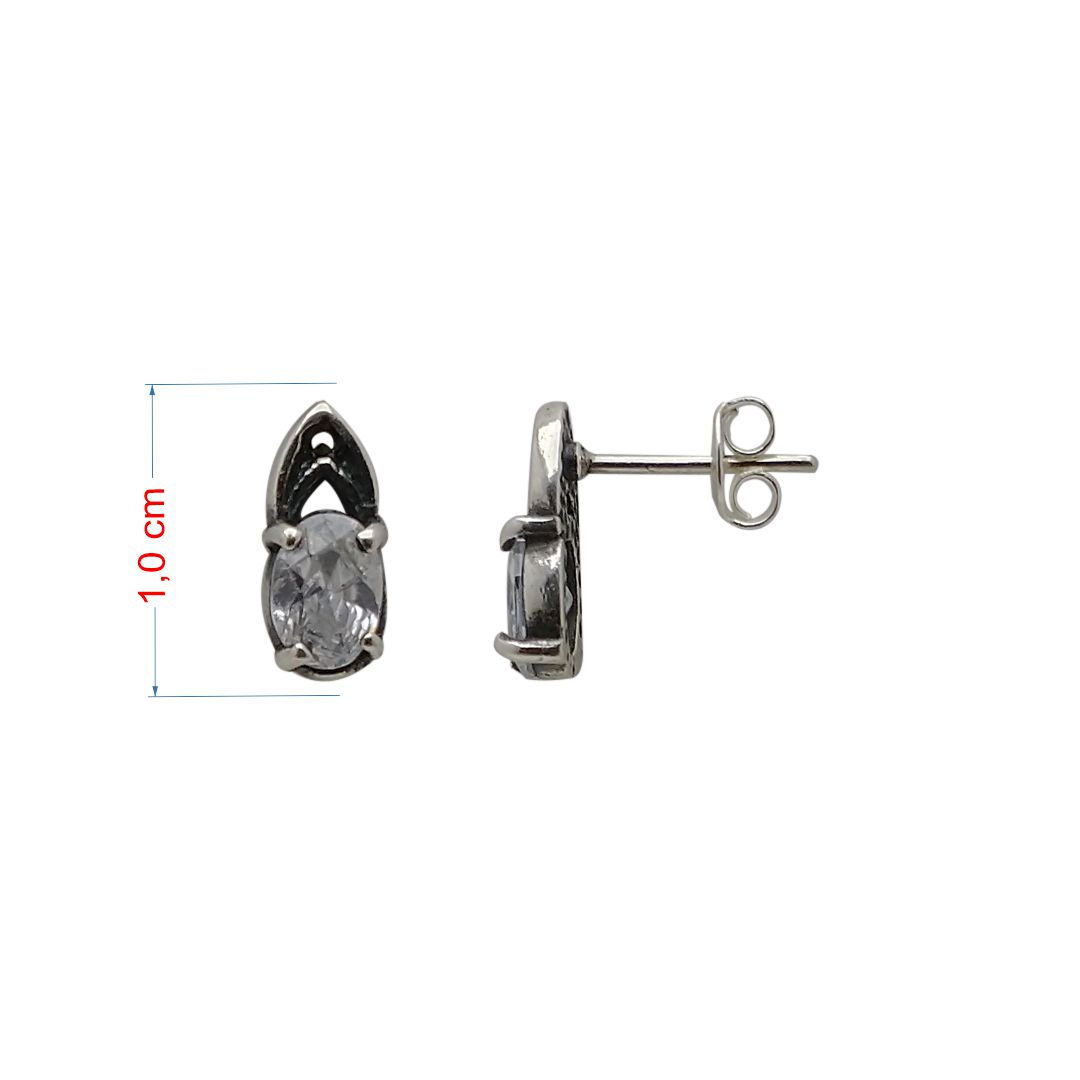 Brincos de prata 925 envelhecida com pedra zircônia oval