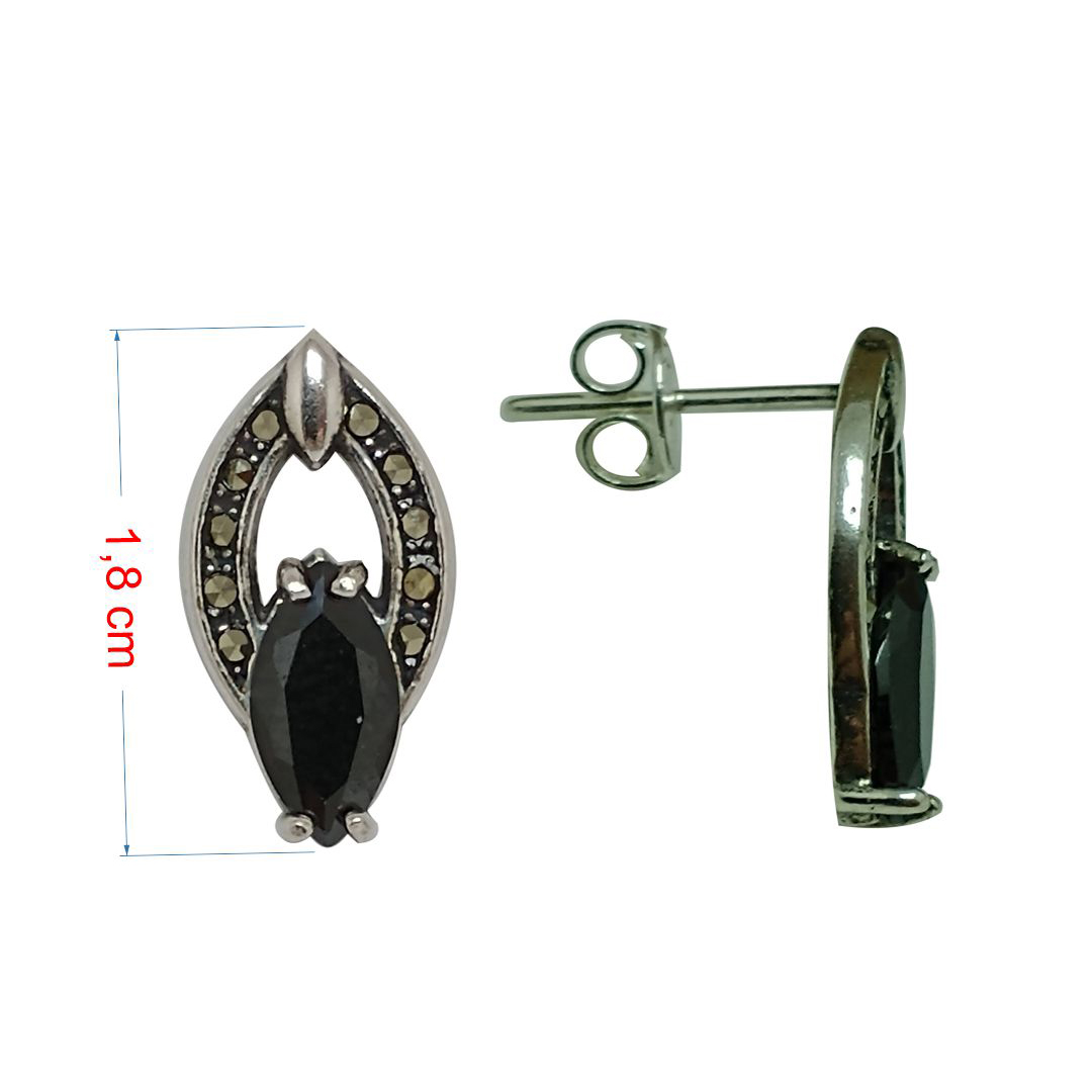 Brincos de prata 925 envelhecida  oval com pedra zircônia e marcassita