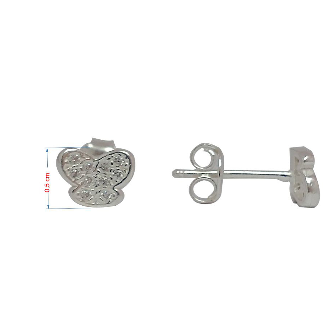 Brincos de prata 925 infantil borboleta com zircônia cravejada