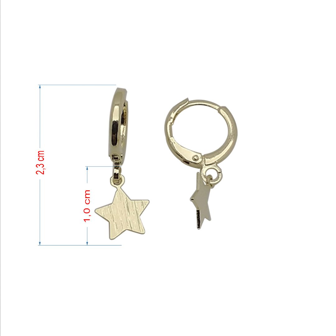 Brincos Folheados a ouro 18k argolinhas com estrela.