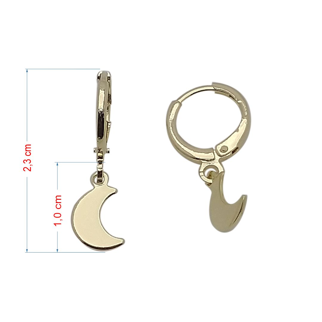 Brincos Folheados a ouro 18k argolinhas com lua