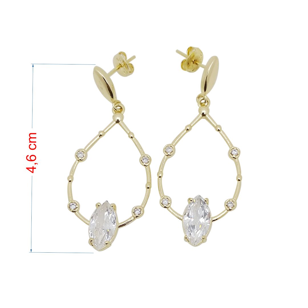 Brincos Folheados a ouro 18k com pedra zircônia oval