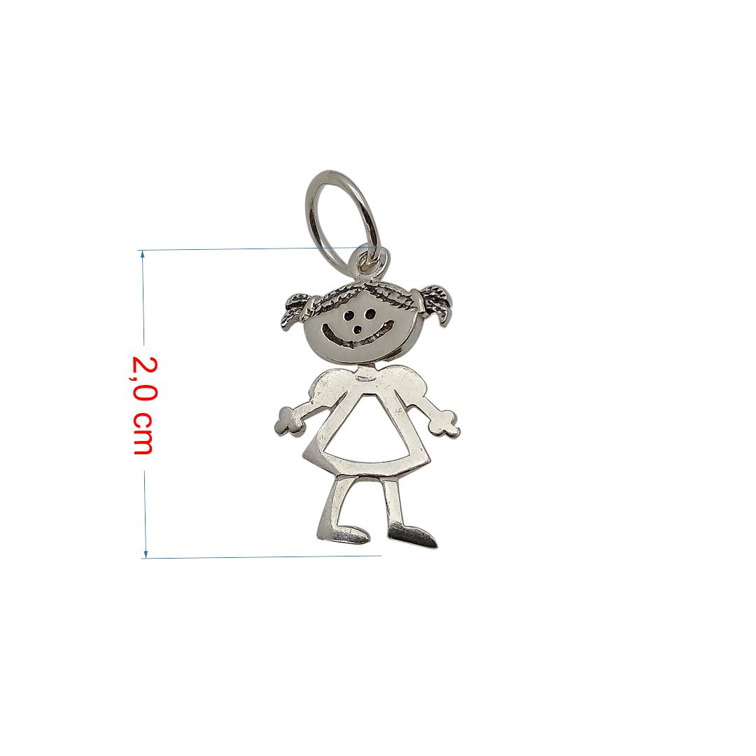 Pingente de prata 925 envelhecida menina articulada