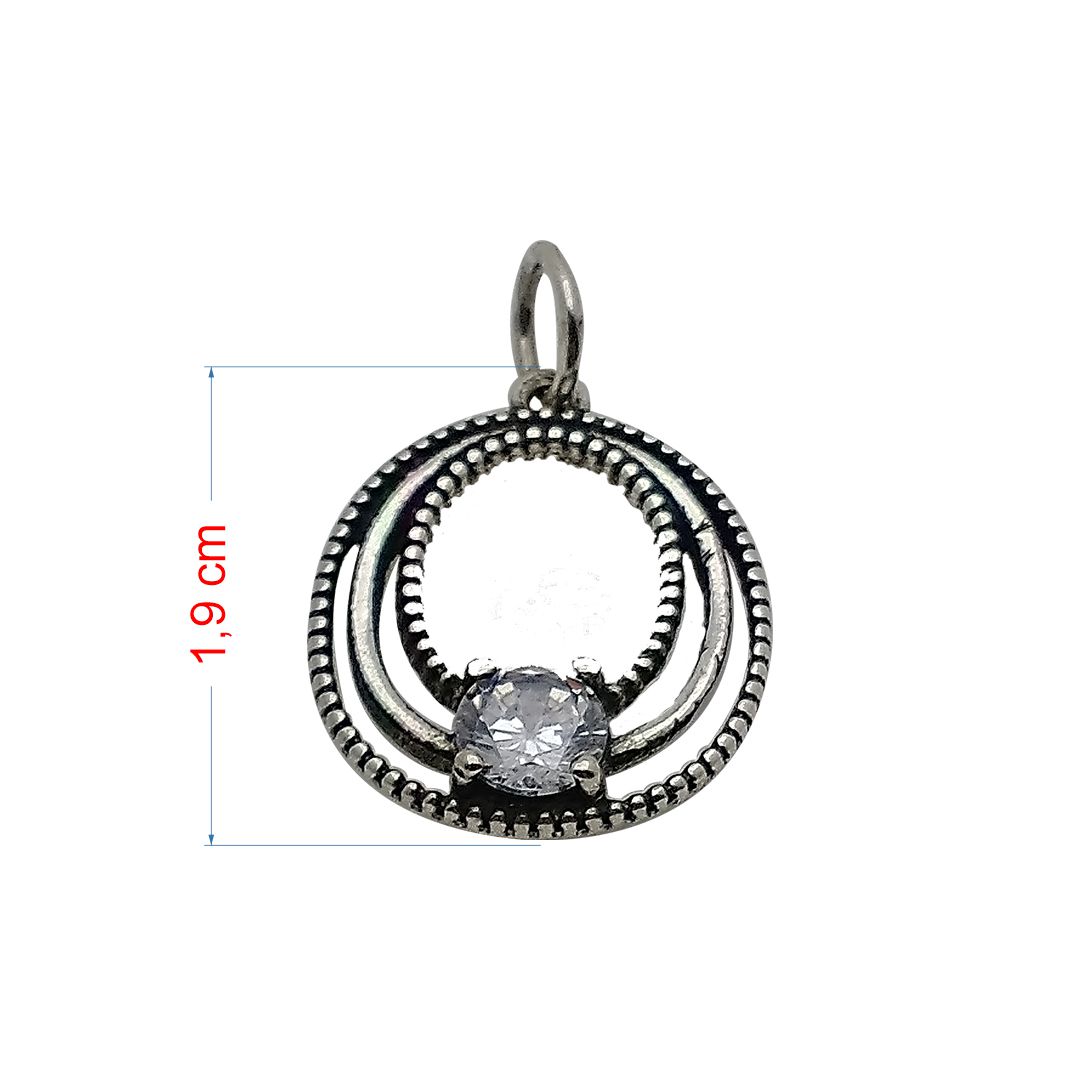 Pingente de prata 925 envelhecida oval com pedra zircônia