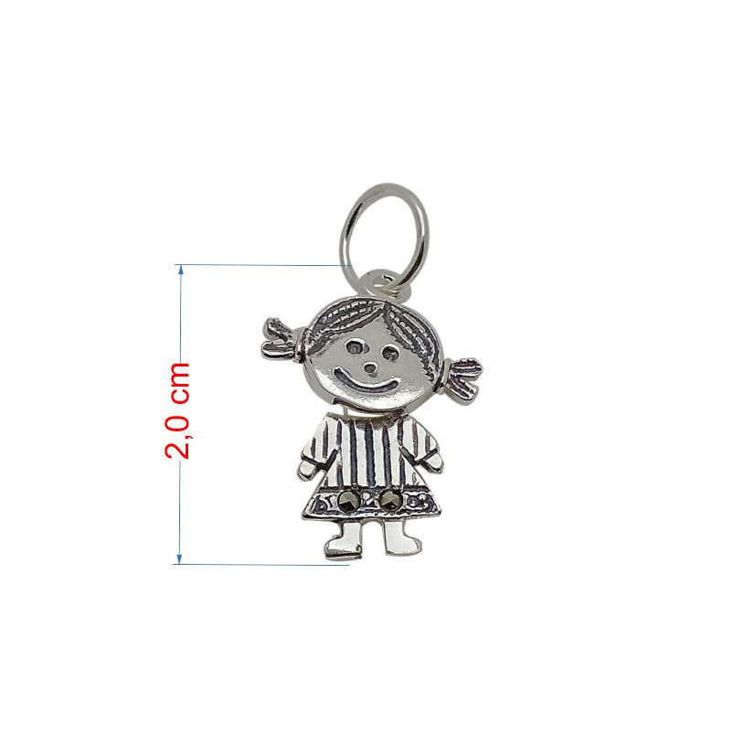 Pingente de prata 925 menina articulada com pedra