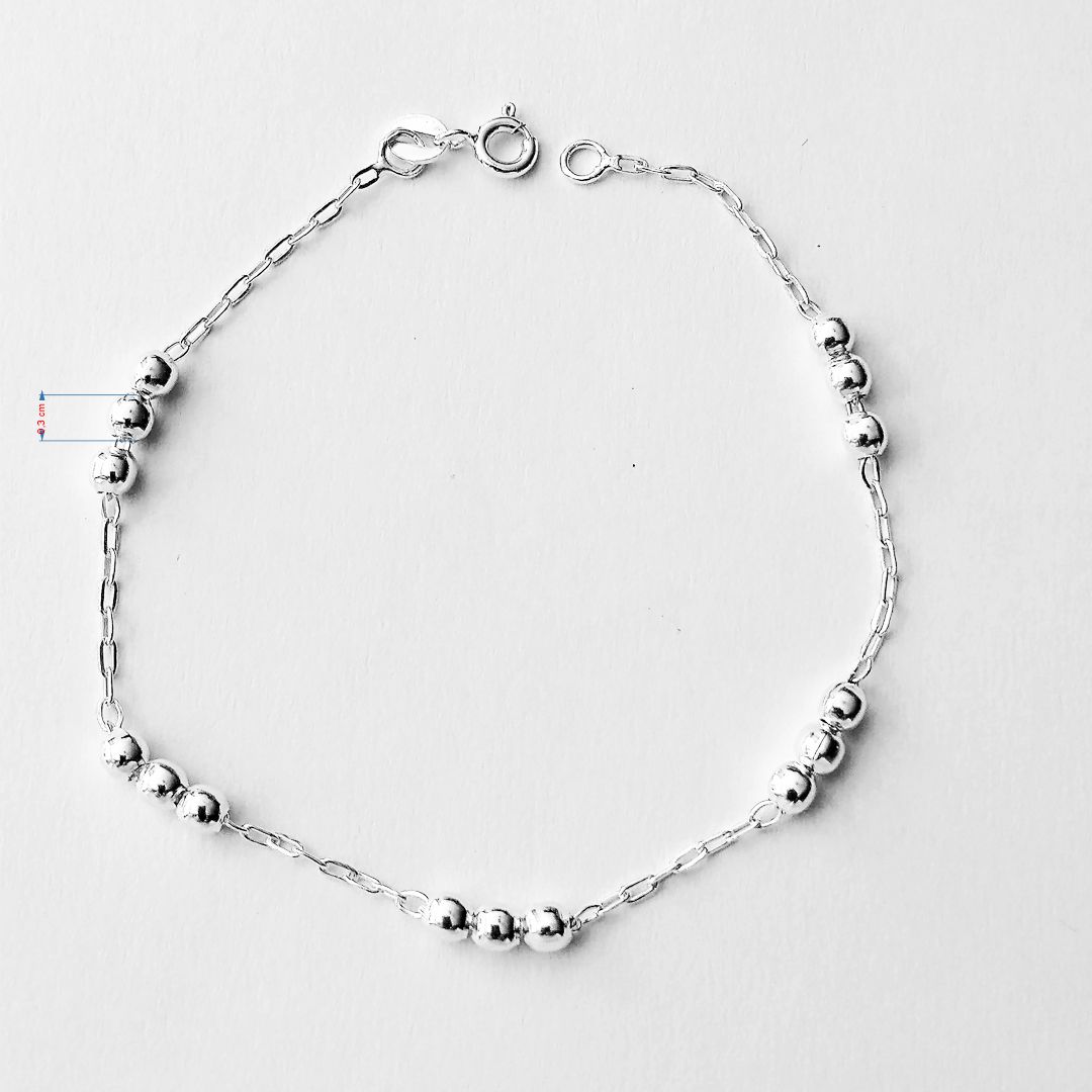 Pulseira de prata 925 bolinha tripla