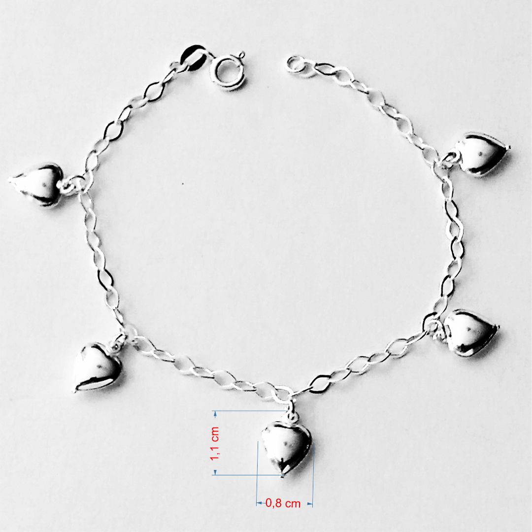 Pulseira de prata 925 coração cheio