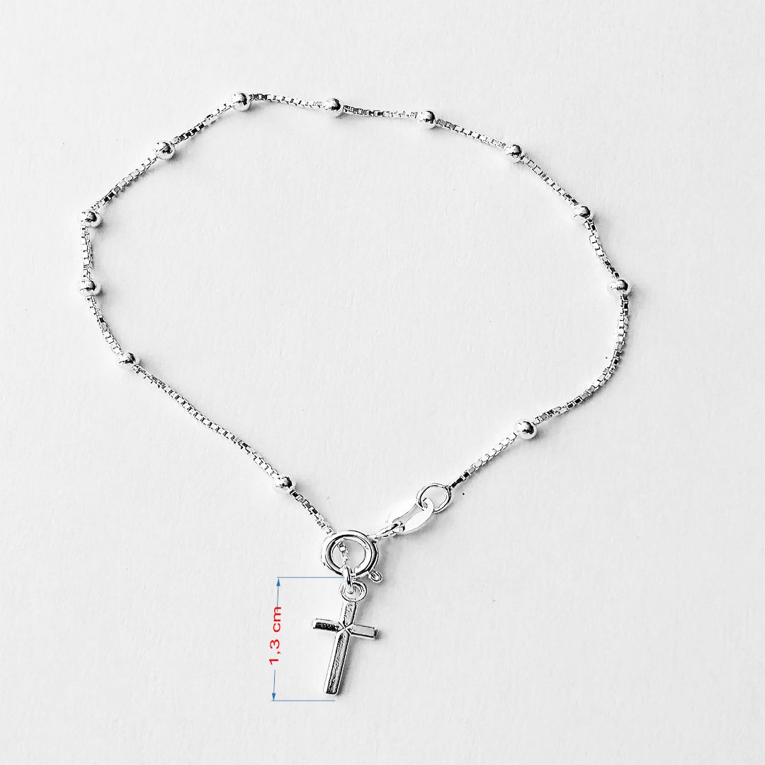 Pulseira de prata 925 de bolinha com cruz