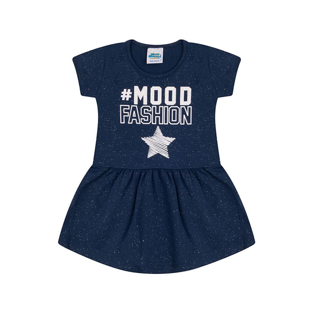 Vestido em cotton cor marinho com brilho e estampa com glitter - Moda  casual e sleepwear para crianças de 0 a 16 anos