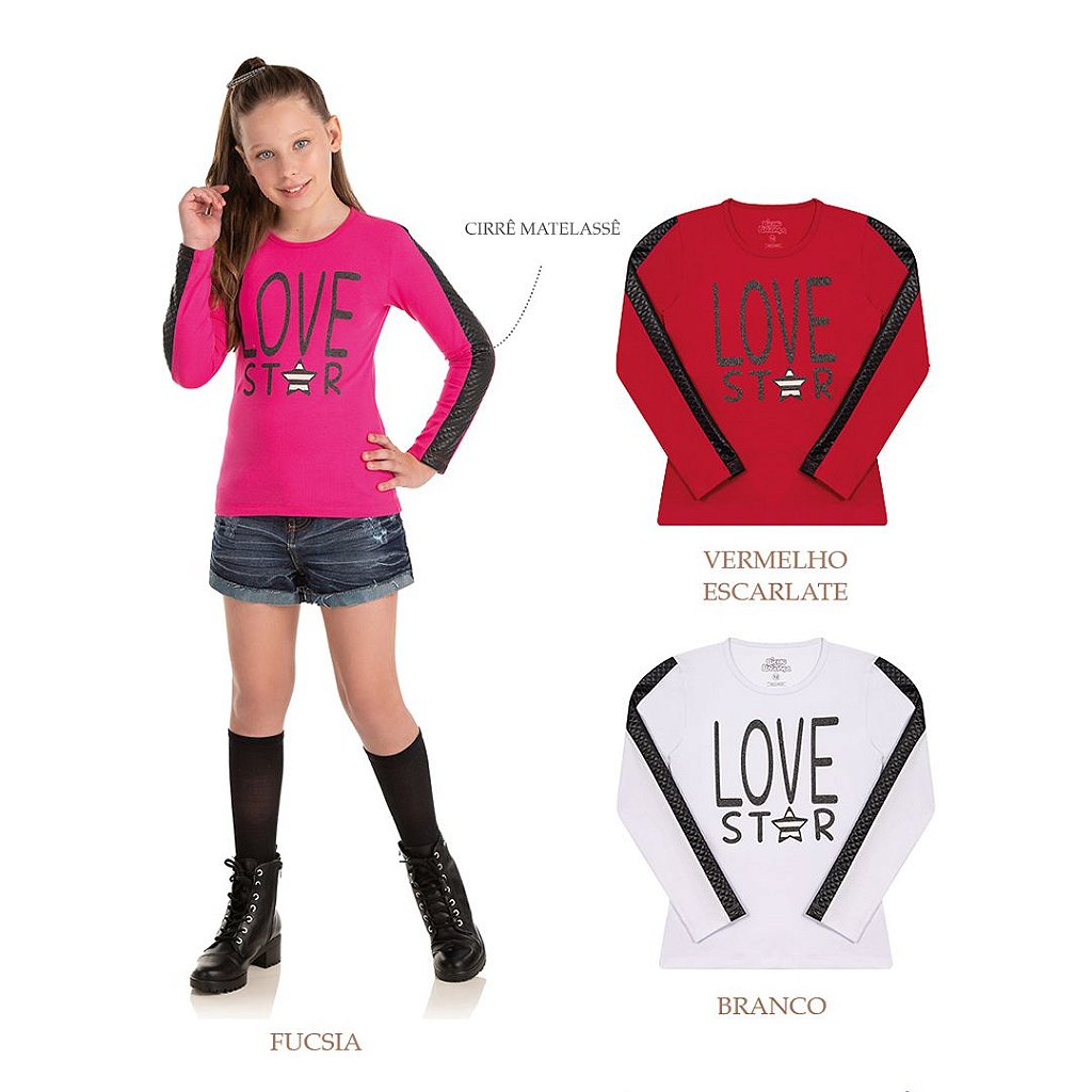 Blusa Manga Longa com Cirrê Estampa Love 5111 - Bicho Bagunça