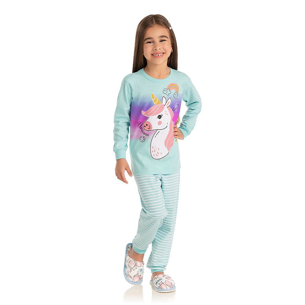 Pijama feminino com estampa de unicórnio que brilha no escuro - Moda casual  e sleepwear para crianças de 0 a 16 anos| Bicho Bagunça