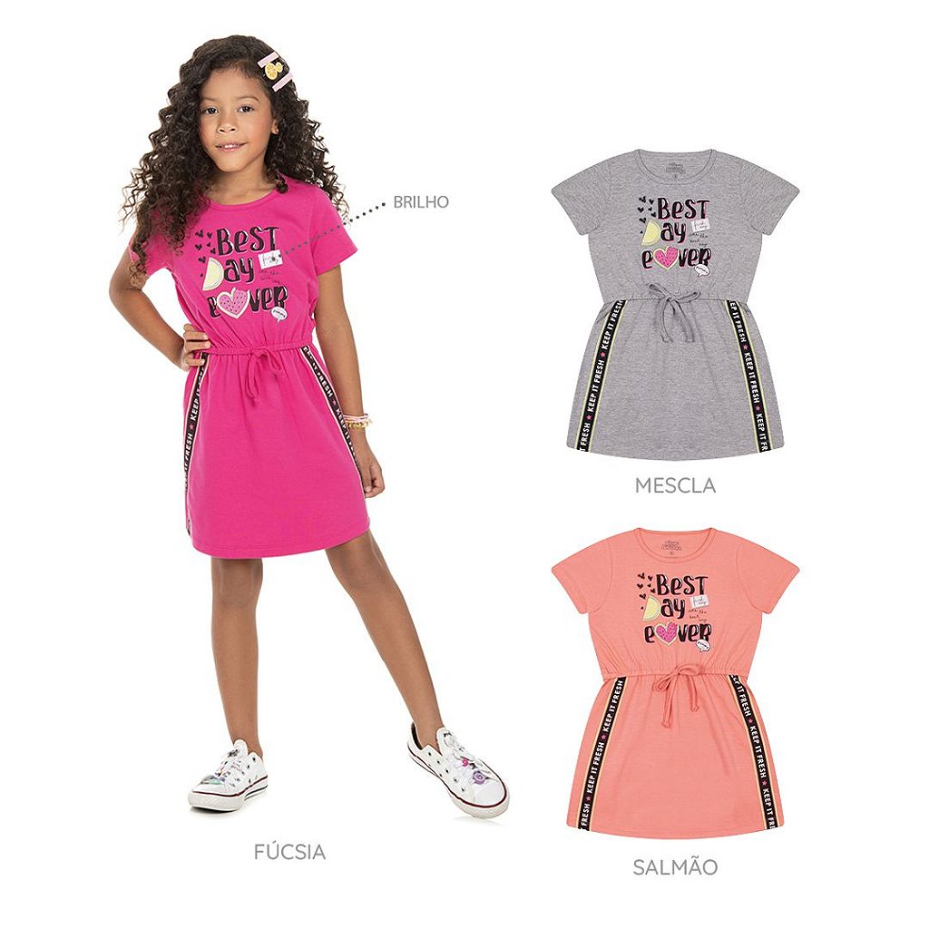 Vestido em cotton cor marinho com brilho e estampa com glitter - Moda  casual e sleepwear para crianças de 0 a 16 anos