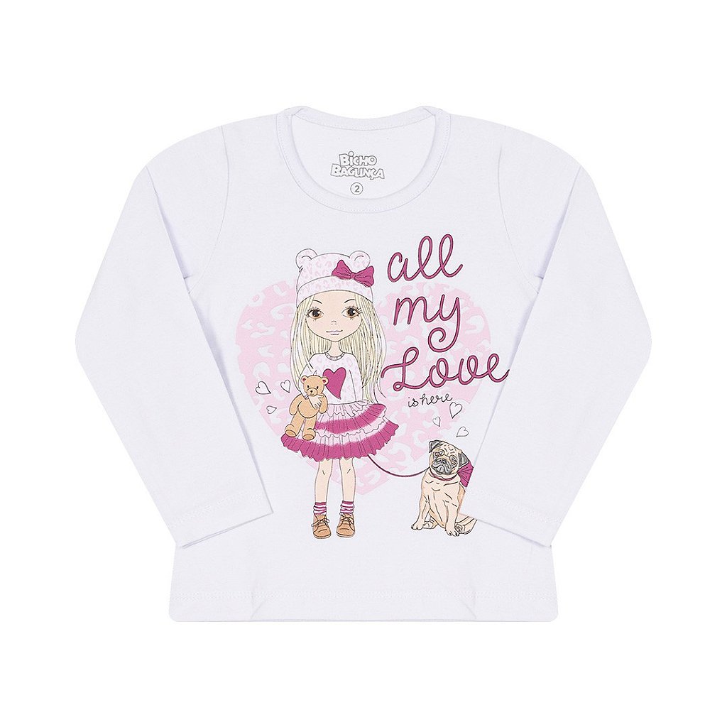 Blusa Manga Longa com Cirrê Estampa Love 5111 - Bicho Bagunça