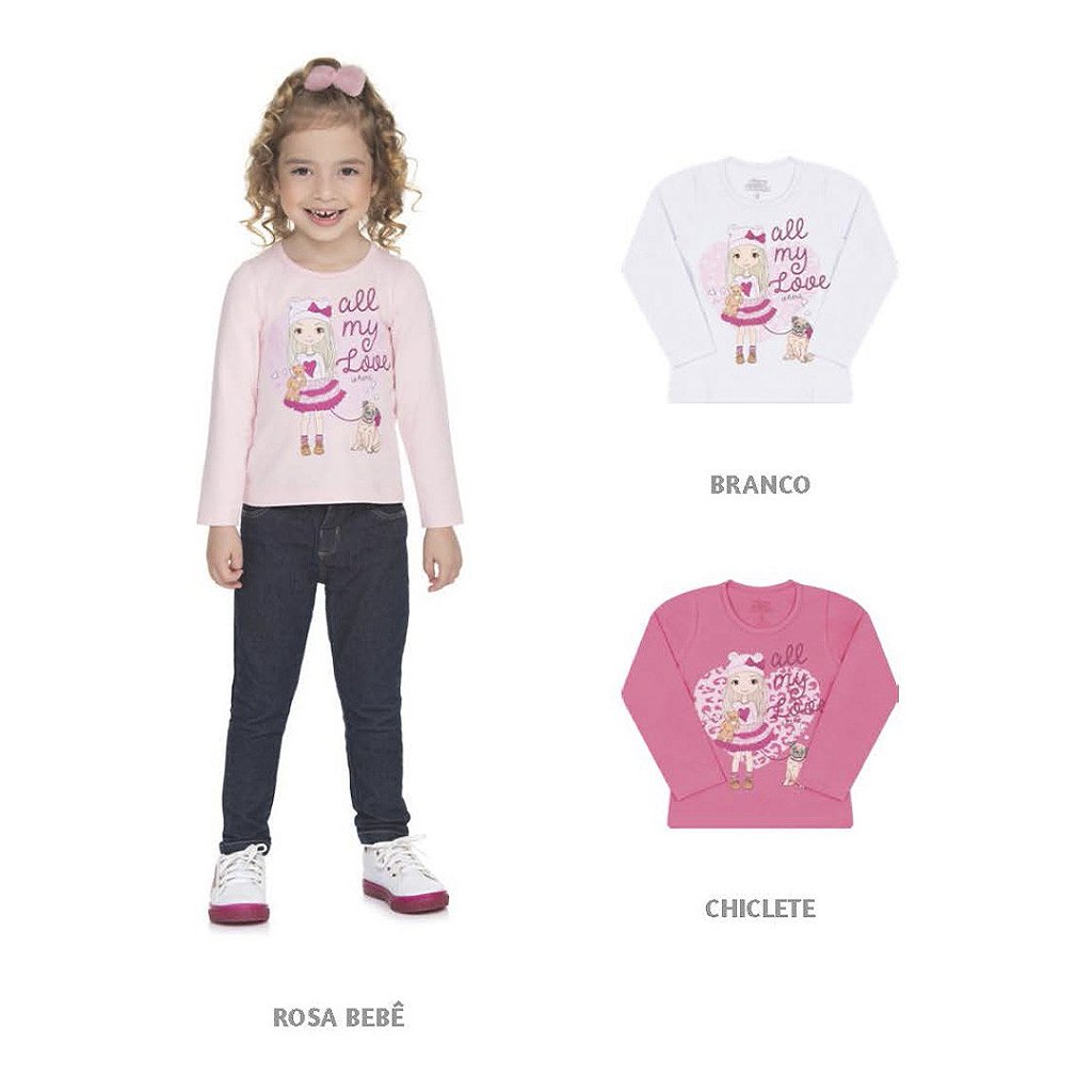 Blusa Manga Longa com Cirrê Estampa Love 5111 - Bicho Bagunça