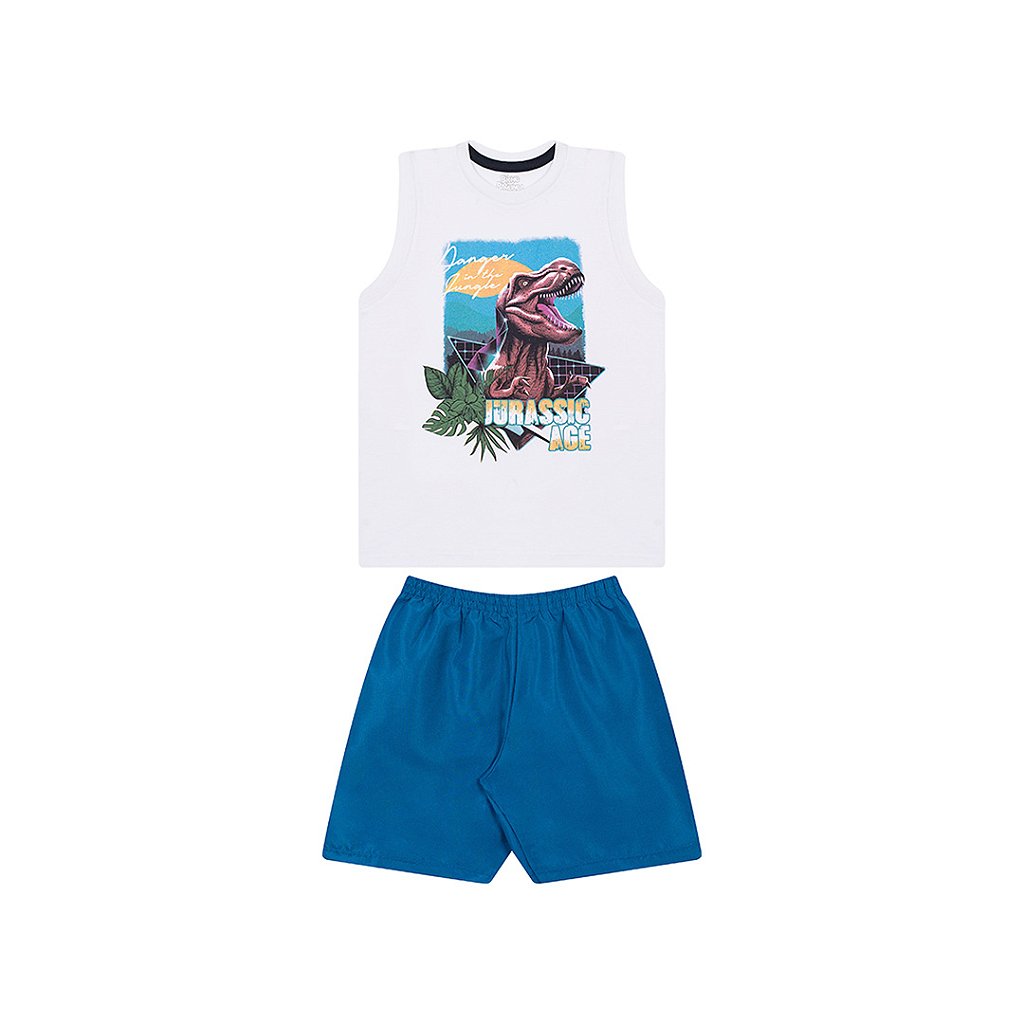 Conjunto Regata E Short Tactel Dinossauro Jurassic Period Verde