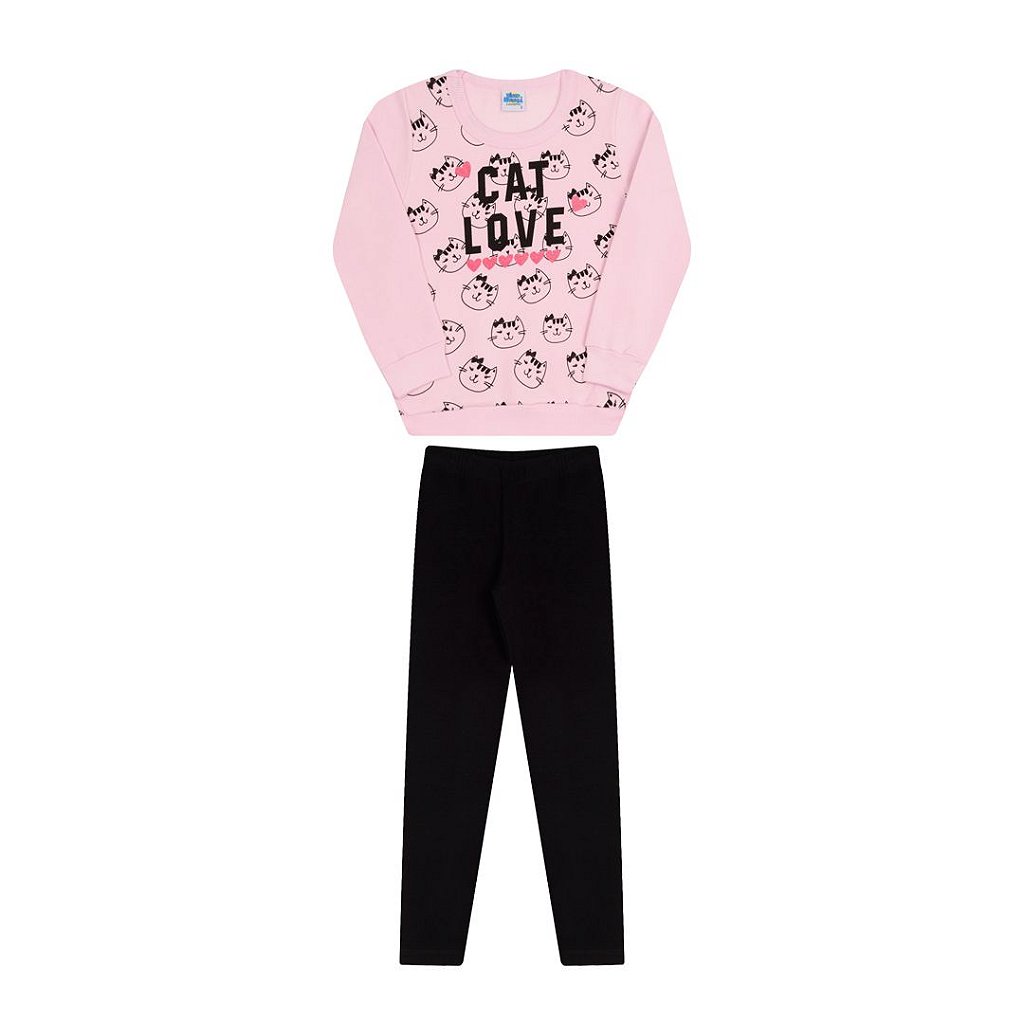 Conjunto Em Moletom Molecotton Cor Rosa Bebe Com Detalhe Em Glitter Moda Casual E Sleepwear Para Criancas De 0 A 14 Anos Bicho Bagunca